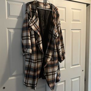 Plaid Open Front Overcoat